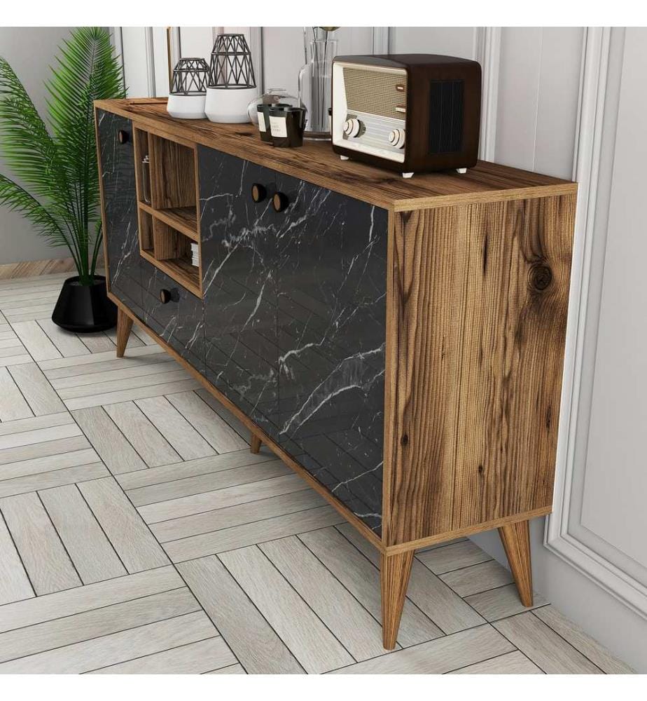 Console, Marmo Nero Noce, Disco Di Particelle Rivestite Di Melamina