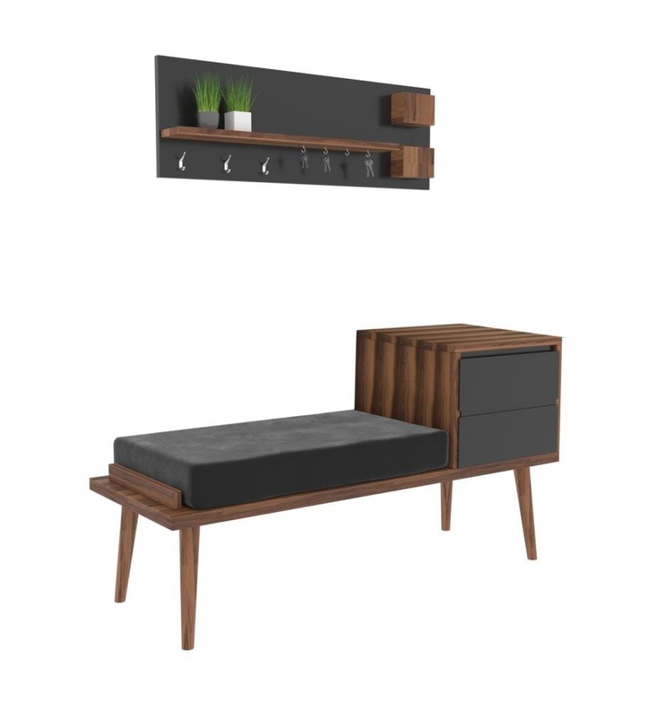 Hall Stand, WalnutAnthraciteGrey, Melamine Coated Particle Board, Telescopic Drawer Slides