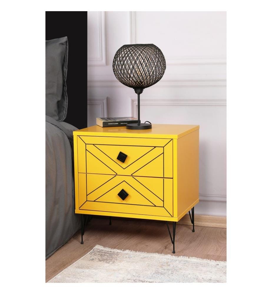 Giallo, Comodino E Armadi, 55X50X40 cm, Piastra Di Particelle Rivestita Di Melamina