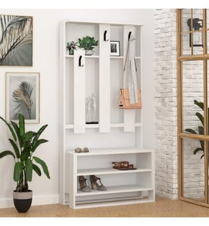 Hall Stand, White, Melamine Coated Particle Board