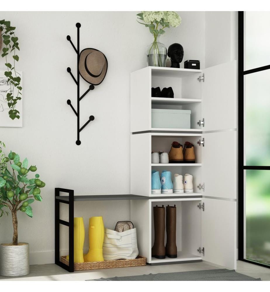 Bianco, Antracite, Armadi Per Scarpe, 149X109X39 cm, Piastra Di Particelle Con Rivestimento Melamina