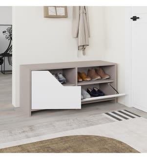 Shoe Cabinet, Light Mocha, White, Melamine Coated Particle Board