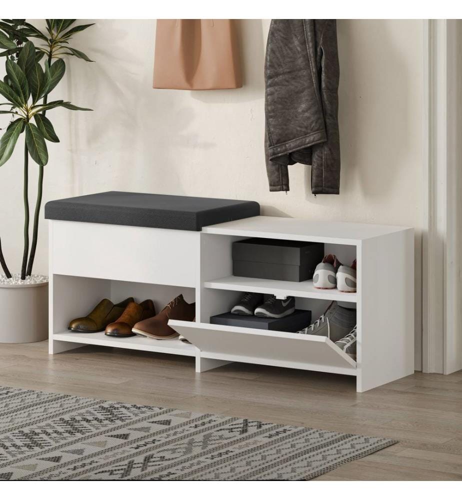 Meuble à chaussures, blanc, panneau de particules mélaminé, tissu : Polyester