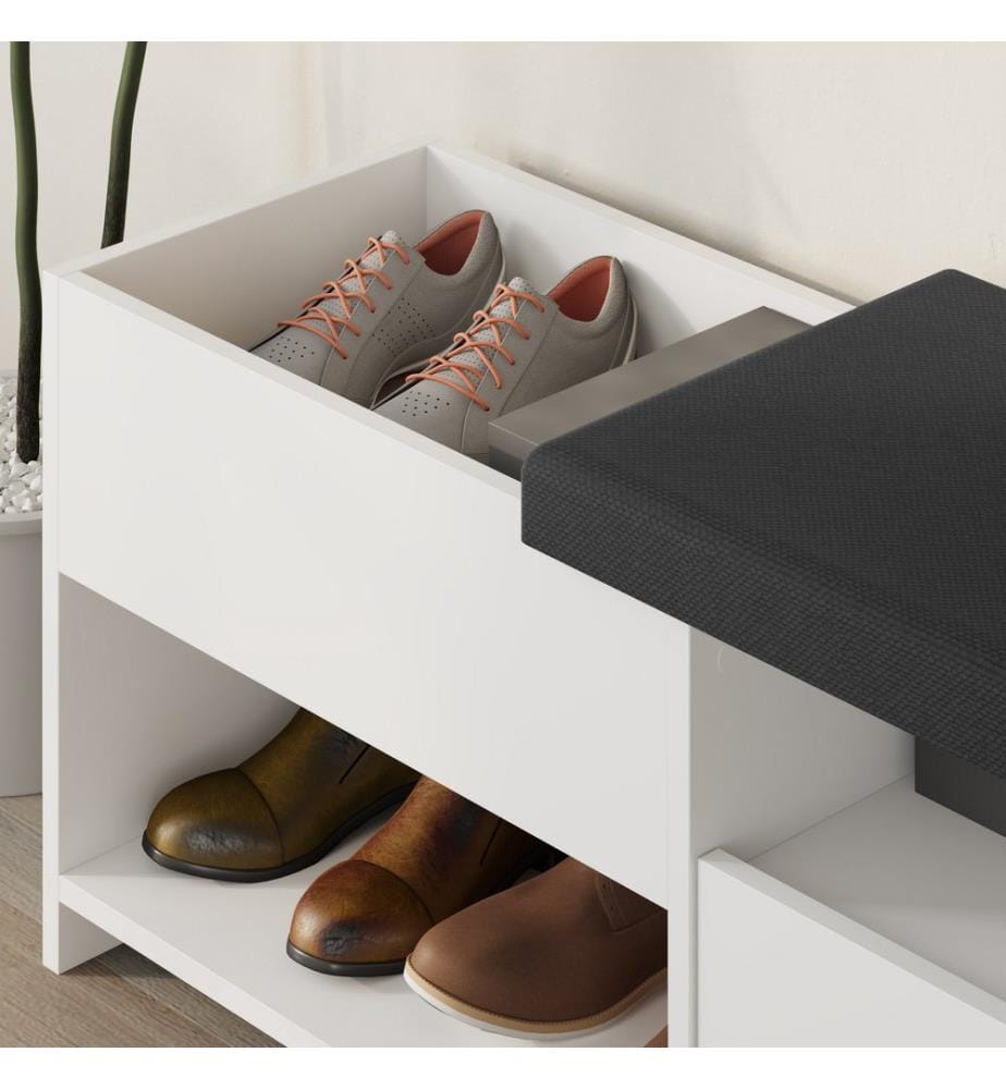 Meuble à chaussures, blanc, panneau de particules mélaminé, tissu : Polyester