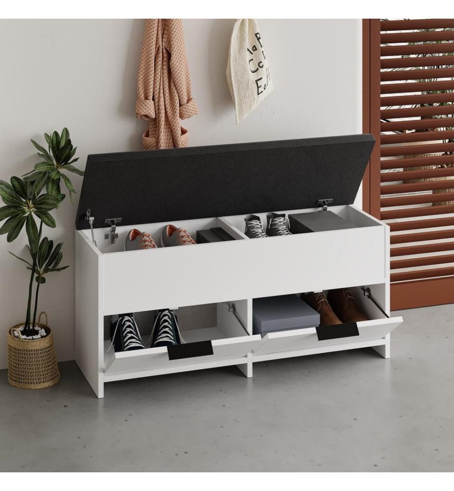 Meuble à chaussures, blanc, panneau de particules mélaminé, tissu : Polyester