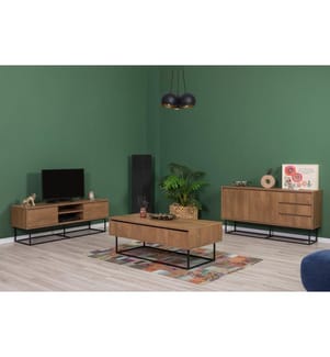 Ensemble de meubles de salon, noyer, noir, panneaux de particules mélaminés
