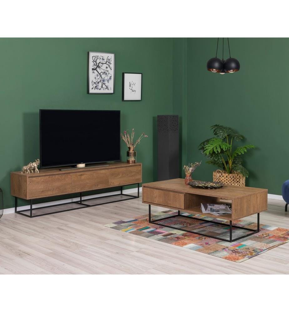 Ensemble de meubles de salon, noyer, noir, panneau de particules mélaminé