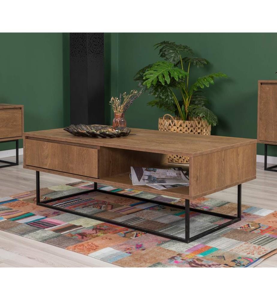 Ensemble de meubles de salon, noyer, noir, panneau de particules mélaminé