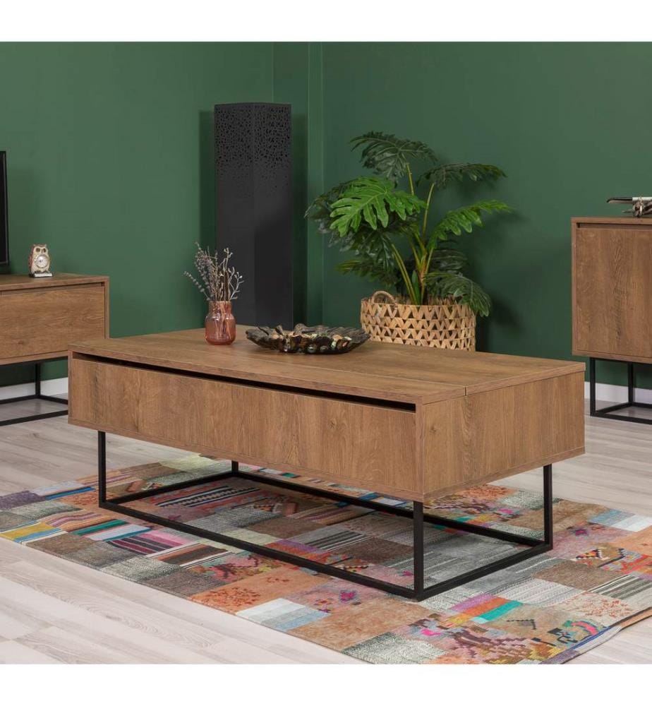Ensemble de meubles de salon, noyer, noir, panneaux de particules mélaminés