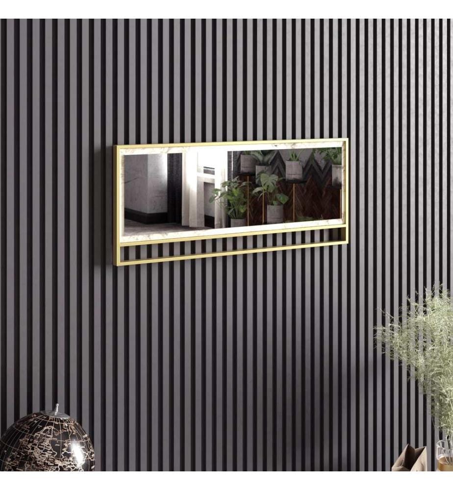 Oro, Bianco, Specchio Da Parete, 37.8X90X3 cm, Piastra Di Particelle Rivestita Con Melamina