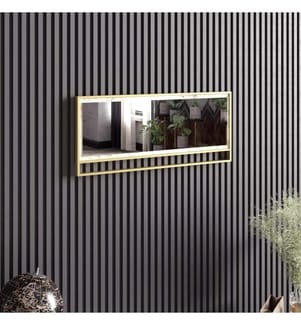 Oro, Bianco, Specchio Da Parete, 37.8X90X3 cm, Piastra Di Particelle Rivestita Con Melamina