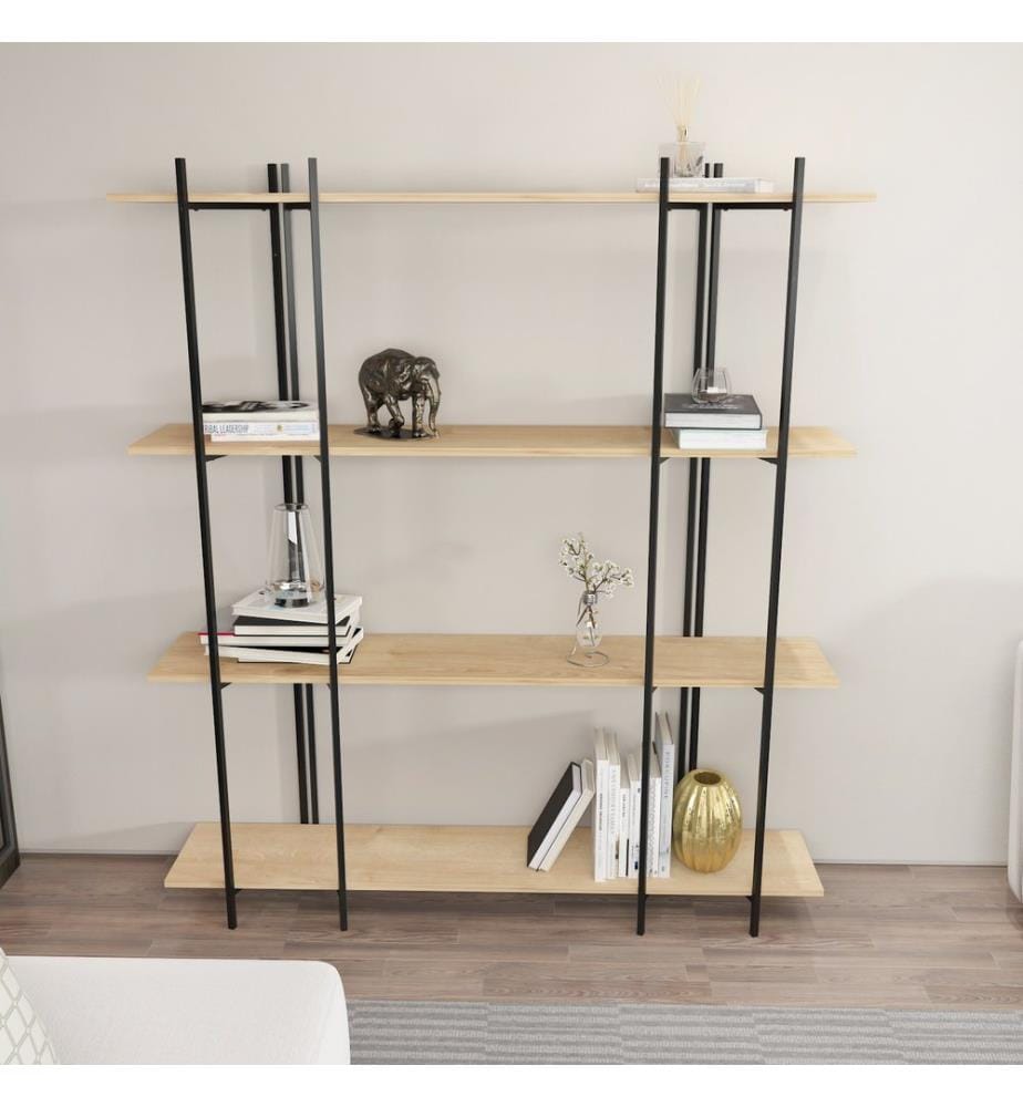 Bücherregal, Eiche, Schwarz, Melaminharzbeschichtete Spanplatte