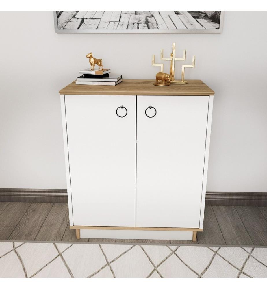 Console, blanc, chêne, panneau de particules mélaminé