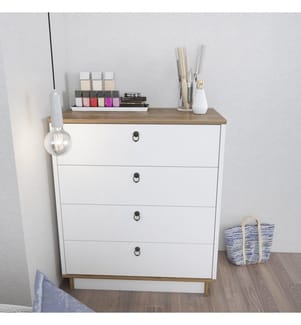 Commode, blanc, noyer, panneau de particules mélaminé