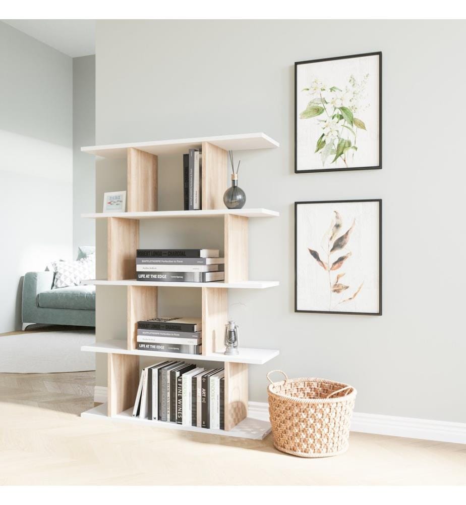 White, Oak, Librerie, 127.4X90X25 cm, Piastra Di Particelle Con Rivestimento Melamina