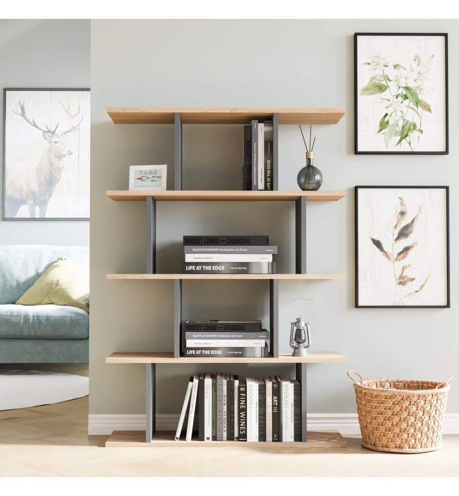 Bibliothèque, Chêne, Anthracite, Panneau de particules mélaminé