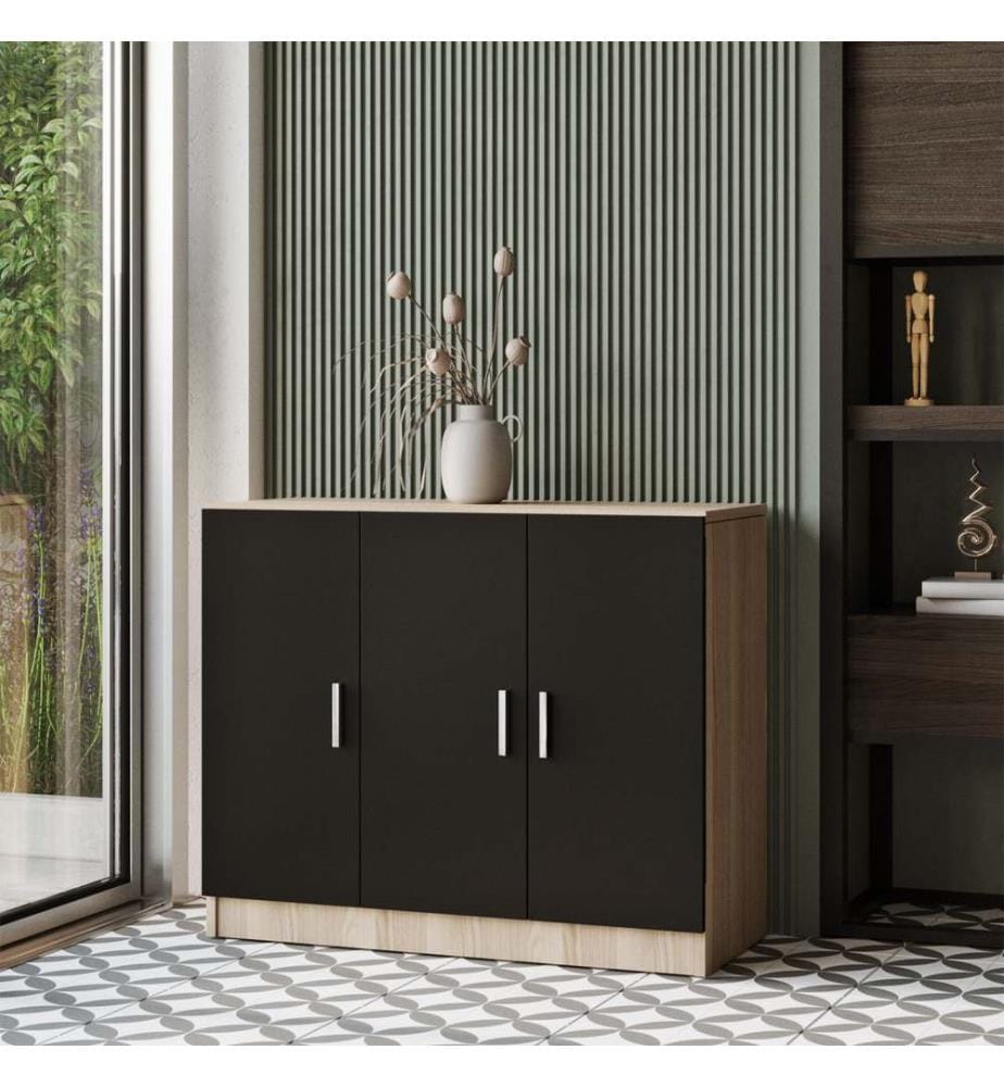 Color Quercia, Nero, Soggiorno, 73,8X140X60 cm, Piastra Di Particelle Rivestita Di Melamina