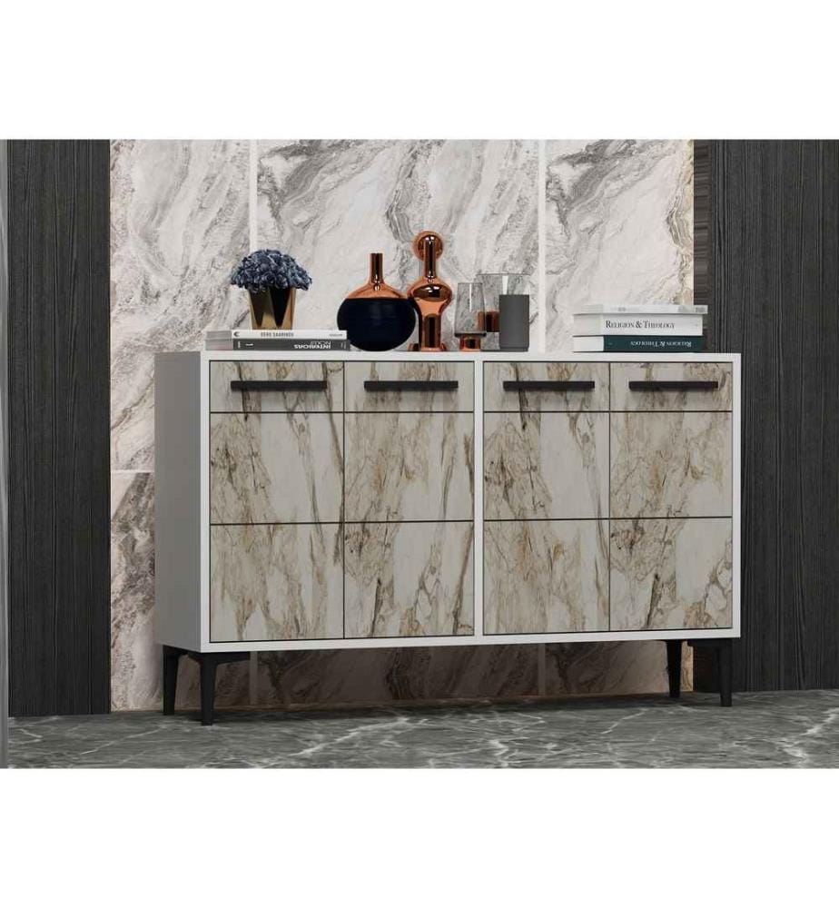 Porta TV, Bianco, Marmo, Pannello truciolare rivestito in melamina
