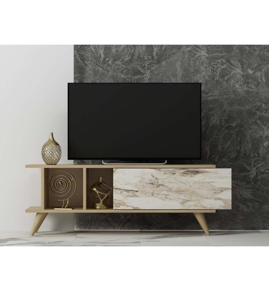 Porta TV, Rovere Zaffiro, Marmo, Truciolato rivestito in melamina