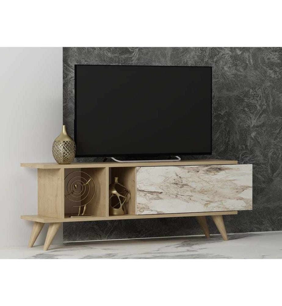 Porta TV, Rovere Zaffiro, Marmo, Truciolato rivestito in melamina