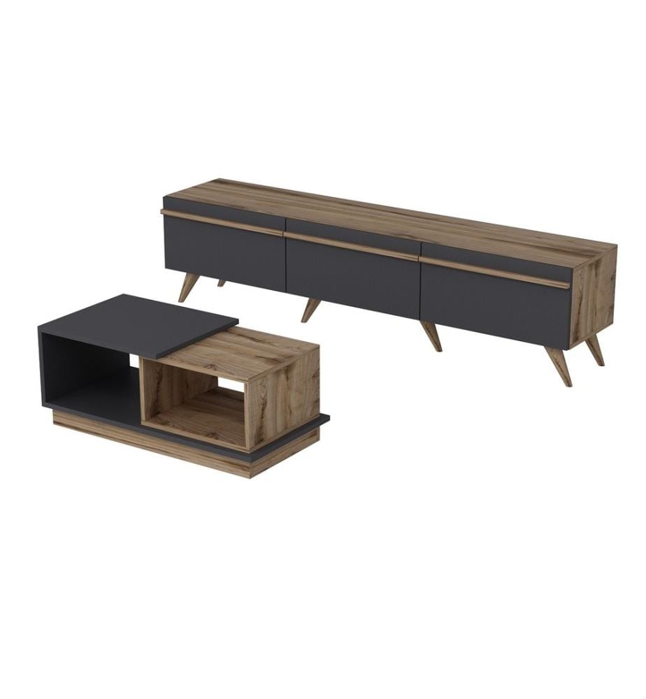 Ensemble de meubles de salon, anthracite, noyer, panneaux de particules mélaminés