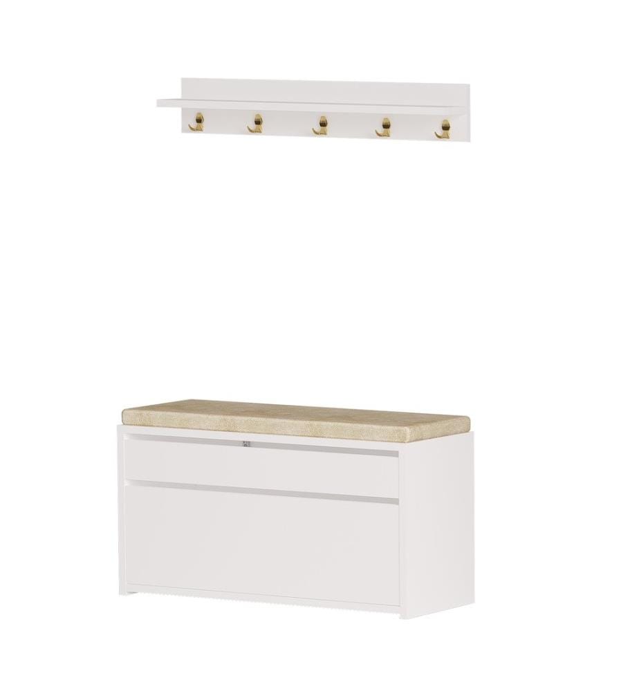 Hall Stand, White, Gold, 100% Melamine Coated Particle Board