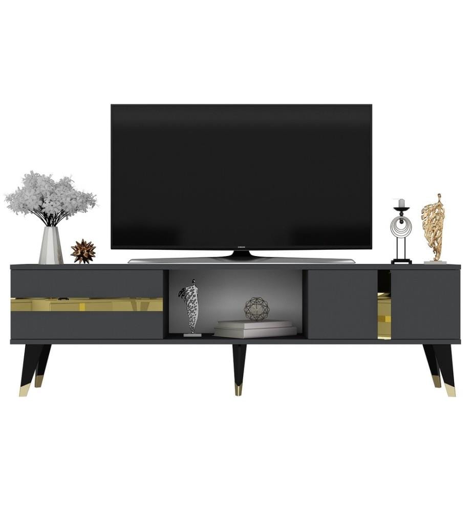 Porta TV, Antracite, Oro, Pannello di particelle rivestito in melamina