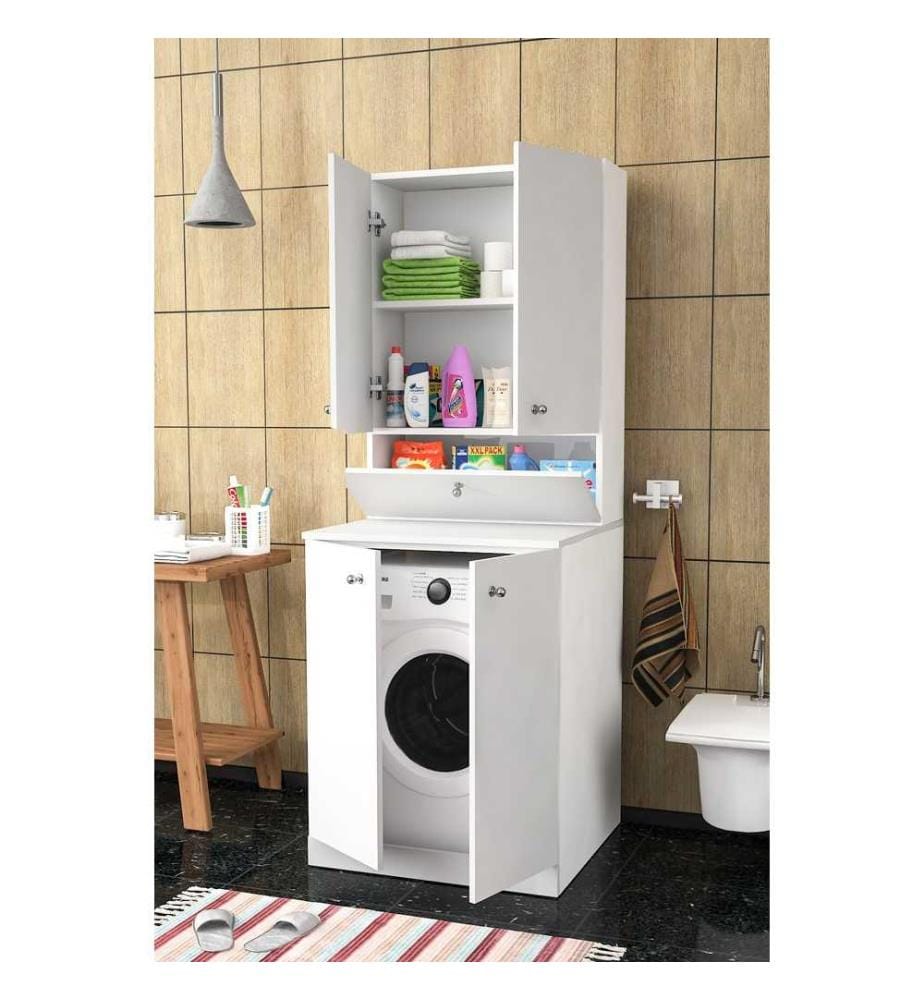Armoire pour lave-linge, blanc, panneau de particules mélaminé