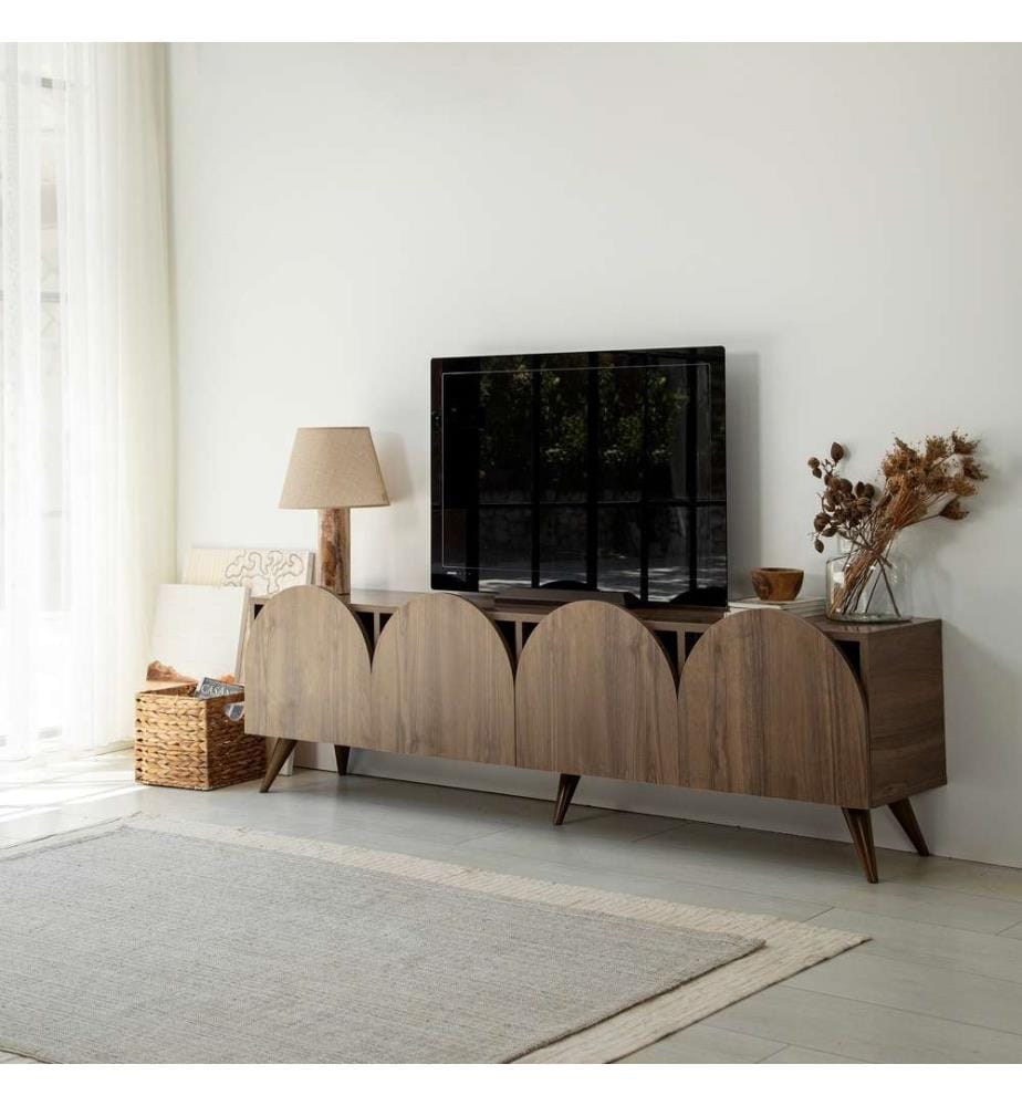 Meuble TV, Noyer, Cadre : Panneau de particules mélaminé