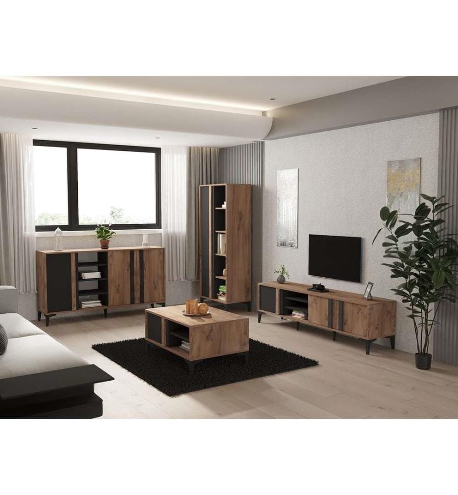 Living Room Furniture Set, Atlantic, Anthracite, Melamine Coated Particle Board