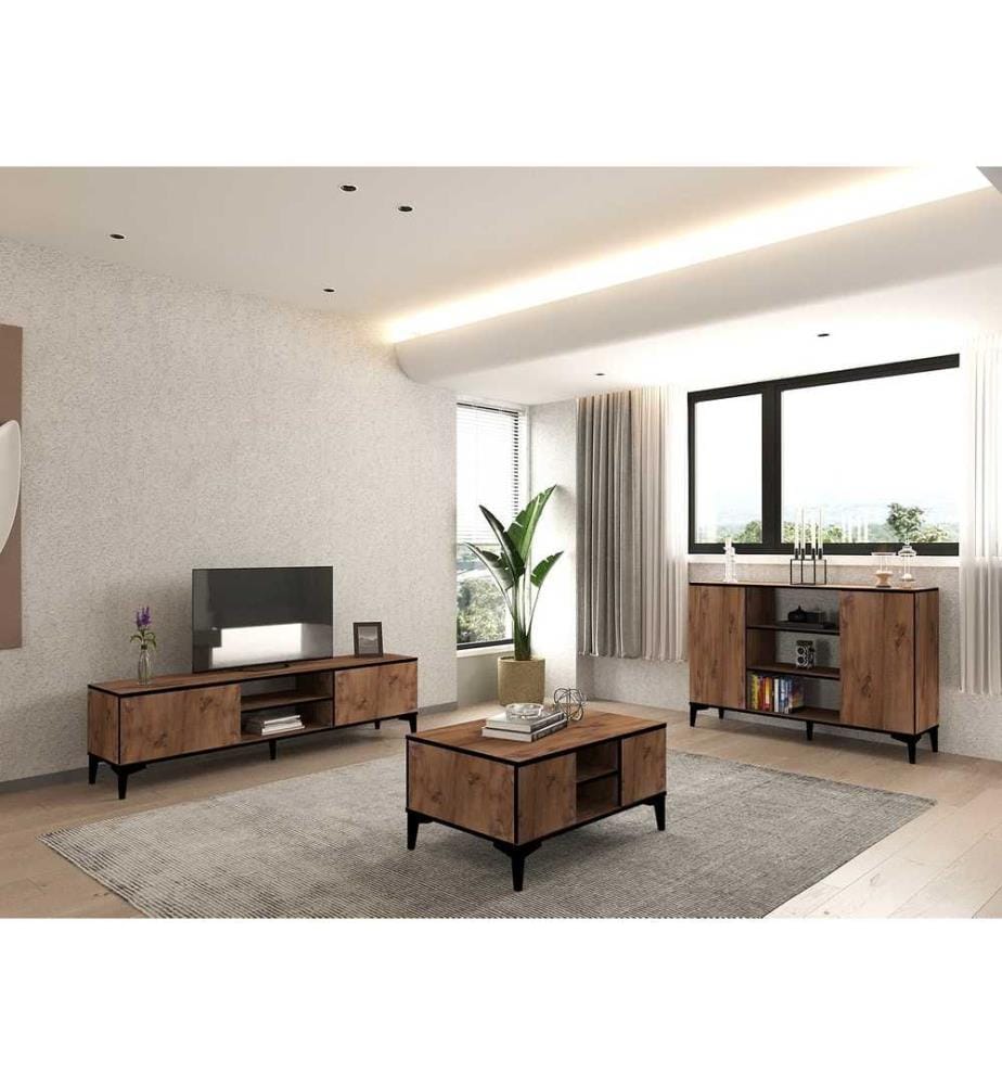 Living Room Furniture Set, Atlantic Pine, Black, Melamine Coated Particle Board