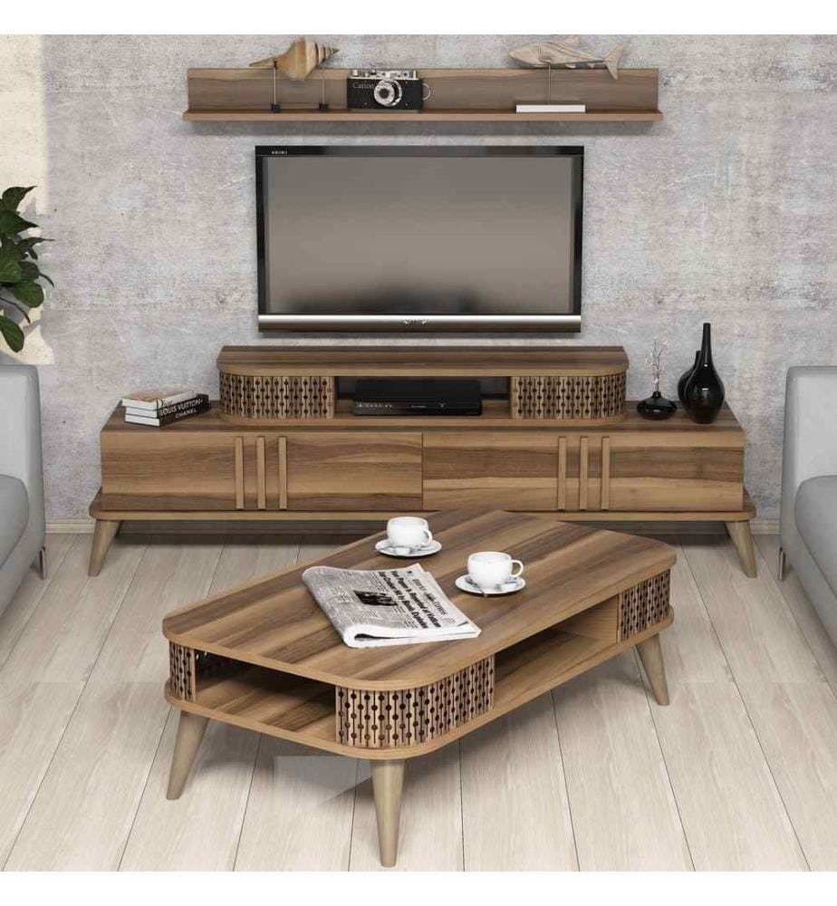 Living Room Furniture Set, Walnut, Melamine Coated Particle Board