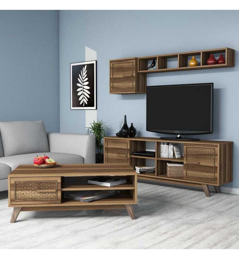 Living Room Furniture Set, Walnut, Melamine Coated Particle Board