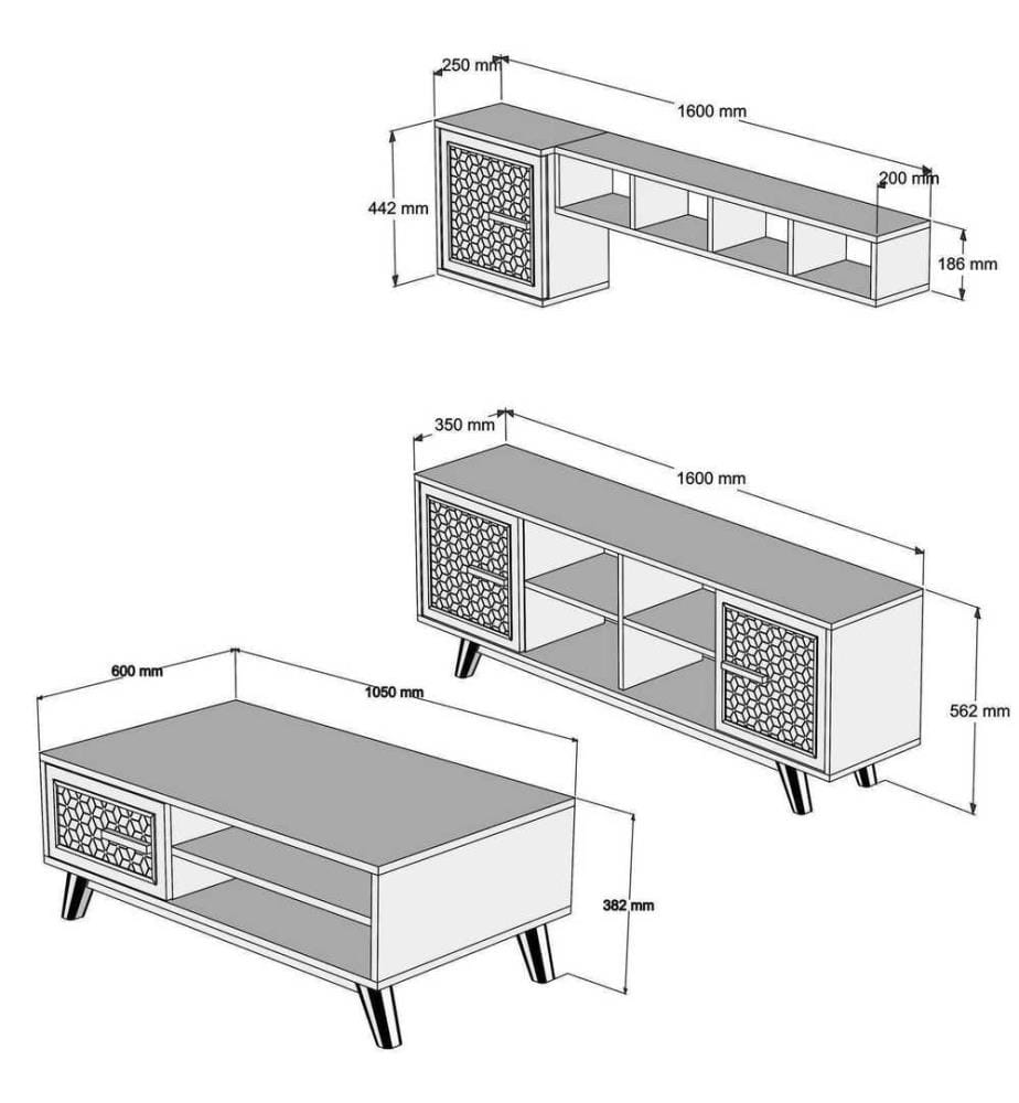 Living Room Furniture Set, Walnut, Melamine Coated Particle Board