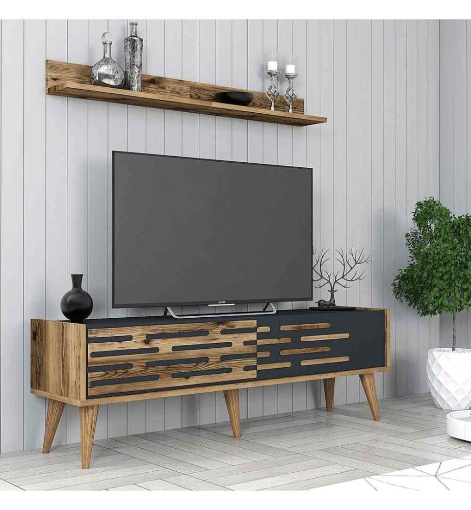 Mobile TV, Noce, Antracite, Pannello truciolare rivestito in melamina