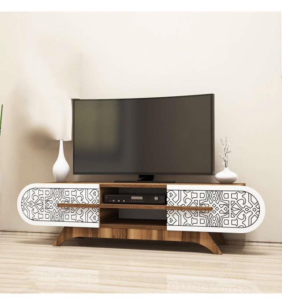 TV Unit, Walnut, White, Melamine Coated Particle Board