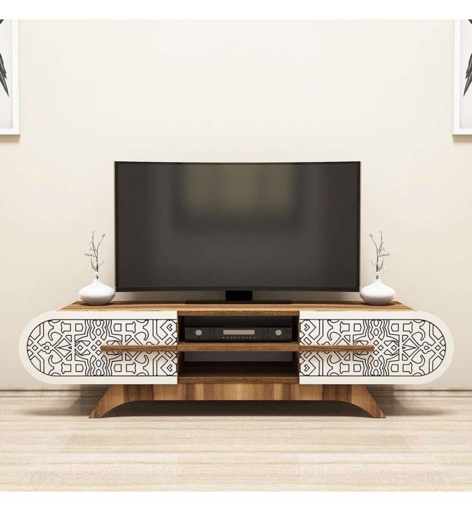 Mobile TV, Noce, Crema, Pannello di particelle rivestito in melamina