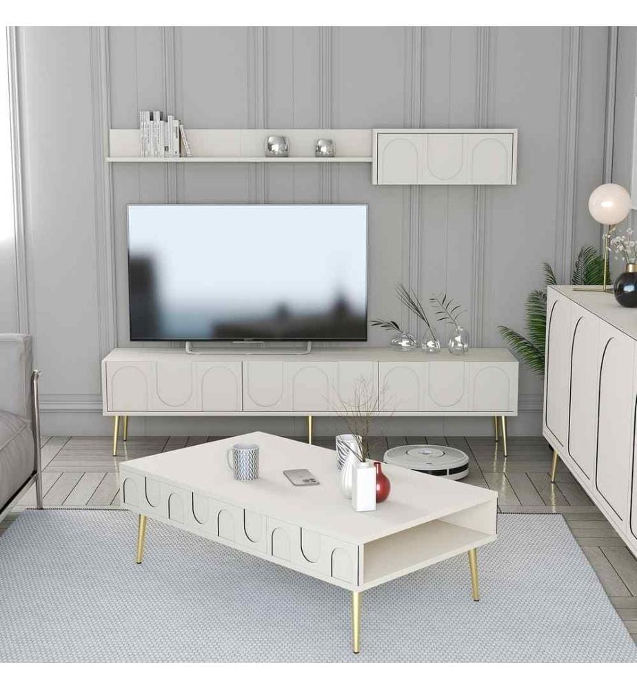 Living Room Furniture Set, Cream, Gold, 100% Melamine Coated Particle Board