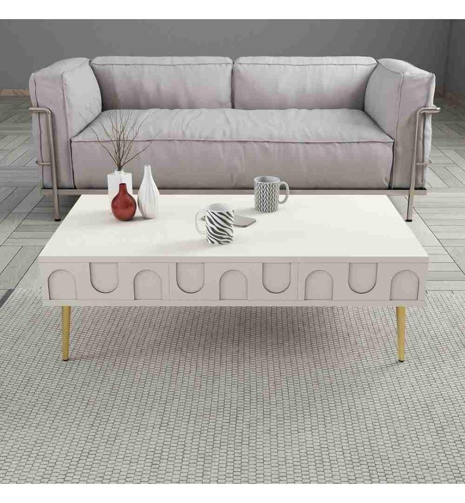 Living Room Furniture Set, Cream, Gold, 100% Melamine Coated Particle Board