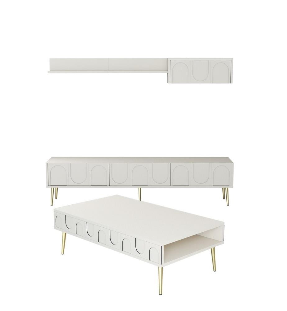 Living Room Furniture Set, Cream, Gold, 100% Melamine Coated Particle Board