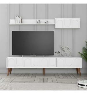 Mobile TV, Bianco, Noce, 100% pannello truciolare rivestito in melamina