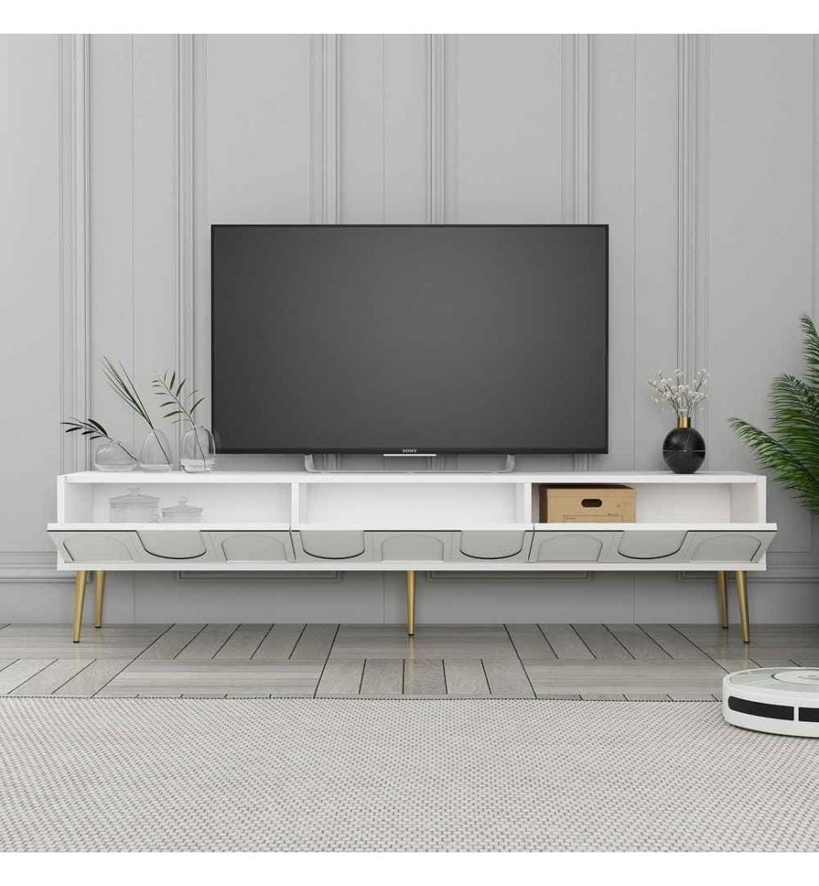 TV Unit, White, Gold, 100% Melamine Coated Particle Board