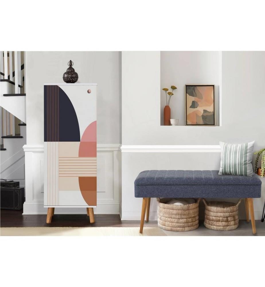 Set di mobili per corridoio, bianco, blu scuro, pannello di particelle rivestito di melamina