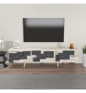Porta TV, Bianco, Marmo, Pannello truciolare rivestito in melamina