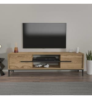 Porta TV, Rovere, Nero, Pannello truciolare rivestito in melamina