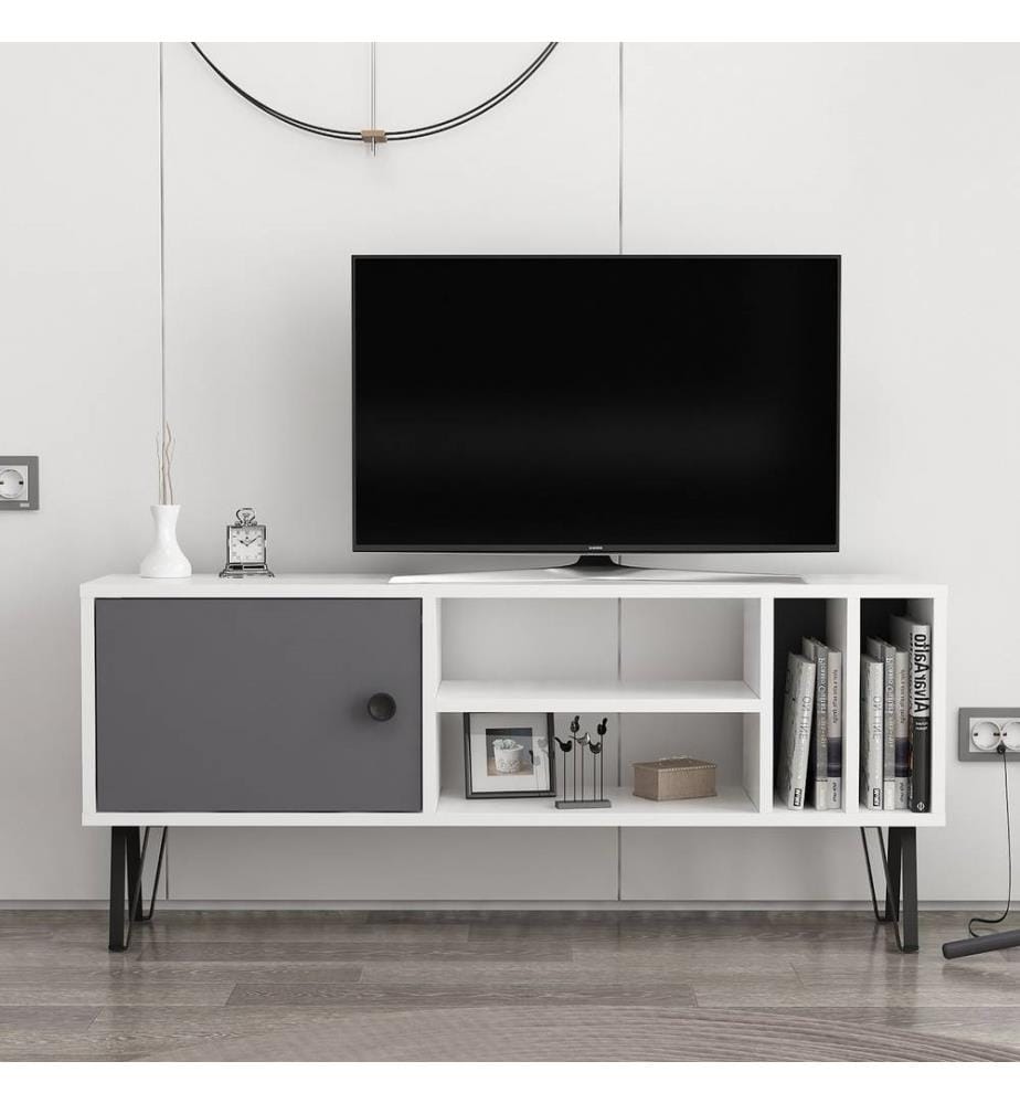 TV Unit, White, Anthracite, Melamine Coated Particle Board