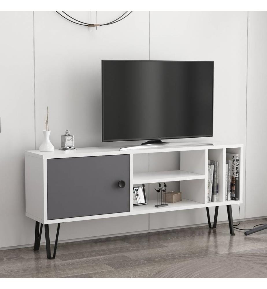 TV Unit, White, Anthracite, Melamine Coated Particle Board