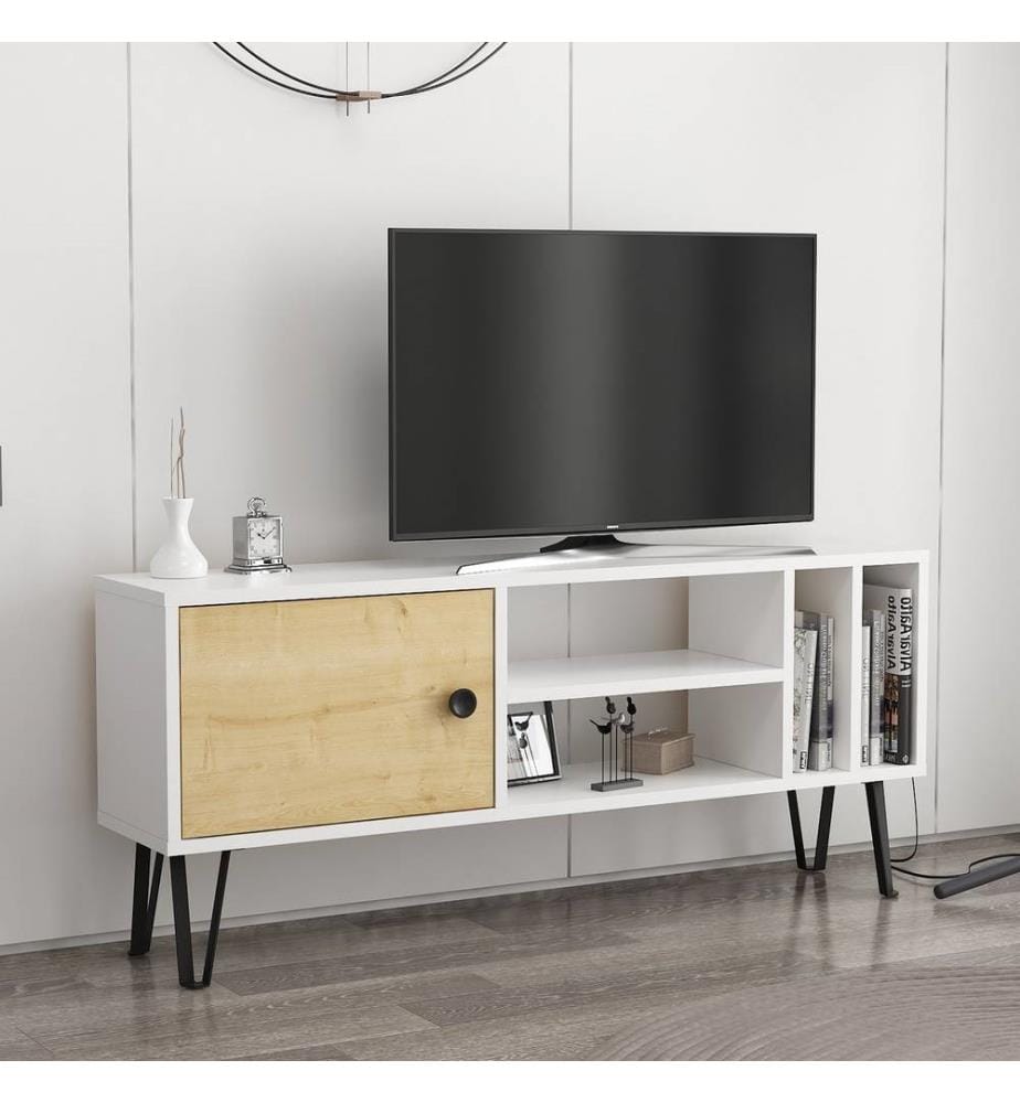 TV Unit, White, Oak, Melamine Coated Particle Board