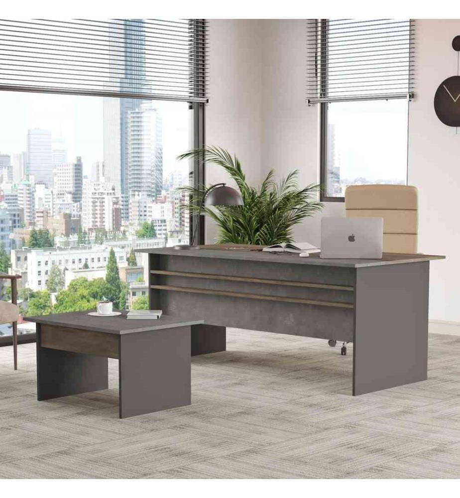 Set di mobili per ufficio, marrone grigio antracite, pannello di particelle rivestito di melamina