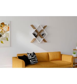 Etagère murale, noyer, blanc, panneau de particules mélaminé